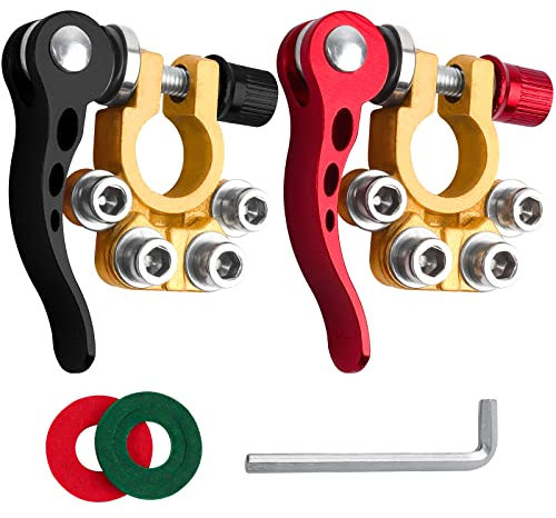 2 Pezzi Morsetti per Batteria 12V a 4 Vie, JatilEr Morsetti a Palo per Batteria Auto 12V a Sgancio Rapido Morsetti per Batteria a Palo in Ottone per Auto, Furgoni, Navi, Camper 12/24/60V