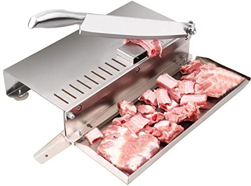 Segaossa Macelleria, Affettatrice Manuale in Acciaio Inossidabile per Carne Congelata Costolette Verdure Taglio, Multifunzione Affettatrice Ghigliottina Sega Carne Ossa Commerciale/Casa (Size:L)