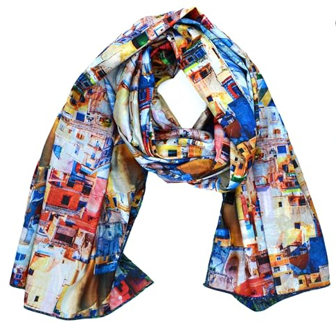 CANNCA Foulard en soie avec motif peintres célèbres châle long de qualité jeune et élégant pour femme Complément original présenté pour cadeau, Hh-13, Taille Unique, HH-SEDA