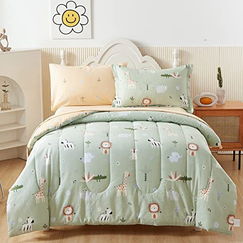 REJOON Bundle-3-teiliges Wende-Steppdecken-Set mit botanischen grünen Blättern und 5-teiliges Baumwoll-Bettdecken-Set for die ganze Saison