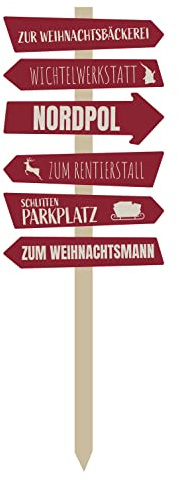 Spetebo Garten Stab Weihnachten Richtungsweiser zum stecken 7 stellen - ca. 76 x 27 cm - Weihnachts Tür Deko Holz Schild Nikolaus Advent Wegweiser Geschenkidee