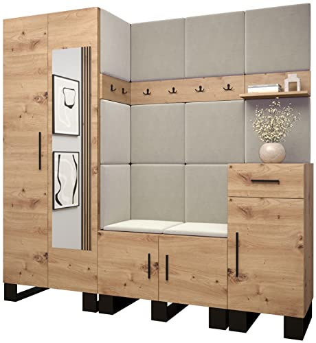 MEBLE KRYSPOL Garderobe Artin Set 13 mit gepolsterten Paneelen Industriell Design (Artisan Eiche + Manila 02 (Creme))
