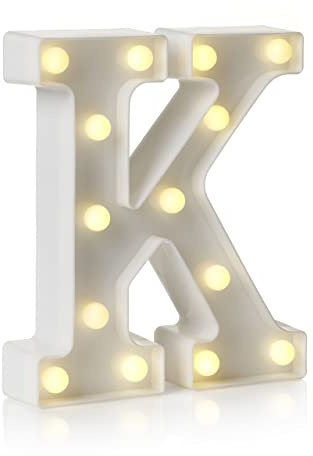 Auraglow LED Alphabet Buchstaben & Zahlen Licht Zeichen Dekorationen, Lampe für Zuhause Geburtstag Party Event, Nachtlichter, batteriebetriebene Buchstaben und Zahlen mit Vier-Stunden-Timer (K)