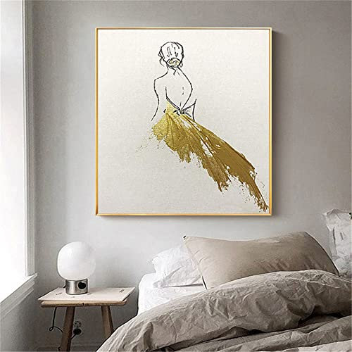 YMXCNM Ölbilder Auf Leinwand Handgemalt - 100% Handgemaltes Acrylgemälde Extra Großes Kunstwerk Ölgemälde, Abstrakte Dame Zurück Muster Textur Kunstwandbild, Wandkunst Rahmenloses Cooles Bild Für Woh