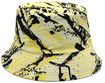 SRZYMJ Sonnenhut Damen Sonnenhut Damen Tropischem Muster Fischerhut Beige Sonnenhut Damen Vintage Strandhut Damen Regenhut Wasserdicht Sonnenhut Herren 60 Gelb
