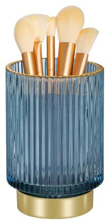 Fvstar Make-up-Pinselhalter, Glas-Make-up-Organizer, goldfarbener Zahnbürstenhalter, blauer Make-up-Pinsel-Aufbewahrungsbecher, dekorativer Schreibtisch-Stifthalter, Vintage-Pinsel-Organizer für