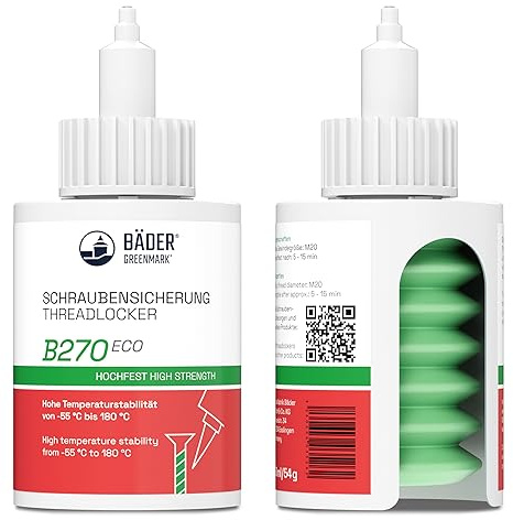 Lackfabrik Bad skruvsäkring B270 Eco höghållfast grön 50 ml – anaero-gänglim, skruvlim, gängtätning, vibrationssäker, märkningsfri, livsmedelssäker, tillverkad i Tyskland