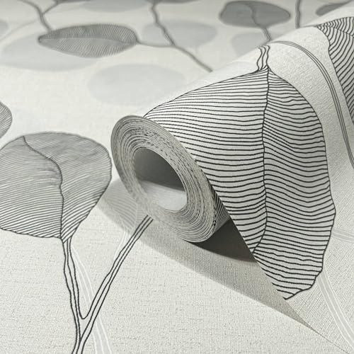 marburg Tapete Grau Schwarz Weiß Floral Natur Modern GZSZ für Wohnzimmer oder Schlafzimmer Made in Germany 10,05 x 0,53m