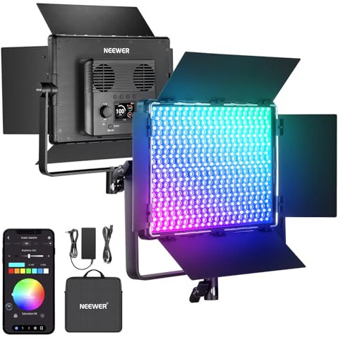 NEEWER PL60C RGB LED Panneau Vidéo Lumière APP/2,4G/DMX Contrôle, 60W 23000Lux/0,5m 2500K-10000K RGBCW Pro Éclairage de Studio/18 Scènes/V Alimenté par Batterie pour Enregistrement Streaming Extérieur