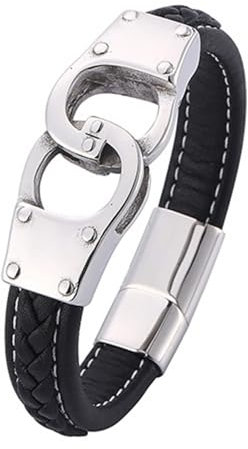 Wycian Edelstahl Armband Damen, Armband für Frauen Handschellen Magnetschnalle Lederarmband Silber 18.5CM Rostfreier Stahl für Männer Frauen