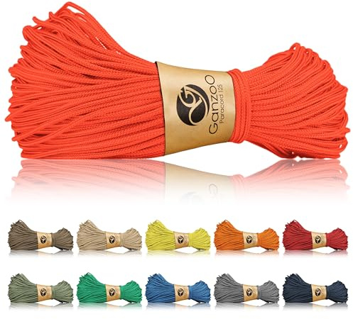 Ganzoo Paracord 125 microcuerda 1 mm Neonorange, trenzado nylon/poliéster con 1 hilo de nylon como núcleo, carga de rotura aprox 60 kg/125 lb, para nudos finos, aparejo, pulseras y accesorios de perro