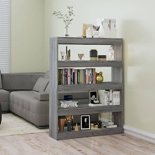 CKioict Eckvitrine Modernes Standregal Wohnzimmermöbel Bücherregal/Raumteiler Grau Sonoma 100×30×135 cmfür Wohnzimmer, Schlafzimmer, Büro