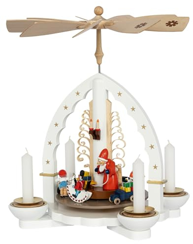 Richard Glaesser Pyramid Christmas Gift White for Tea Light and Candles from Seiffen in the Ore Mountains, 27 cm hoch, 15873