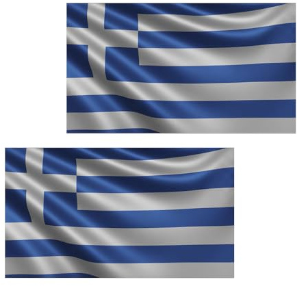 2 x Bandiera della Grecia, 90 cm x 150 cm, grande con passante per albero e cordini, leggera per sport, calcio, manifestazioni, edifici