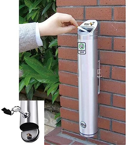 ZJFJMBD Edelstahl-Wandaschenbecher aus Metall – Zigarettenkippenbehälter für den Außenbereich für Zuhause, Garten, Terrasse, großes Fassungsvermögen, Aschenbecher mit Deckel