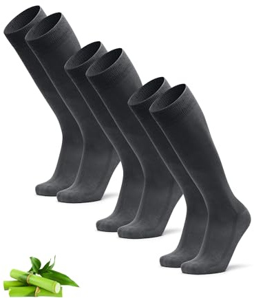 DANISH ENDURANCE Chaussettes Montantes en Fibre de Bambou Ultra Douce, Hautes, Homme Femme, 3 ou 6 Paires, Gris, 39-42