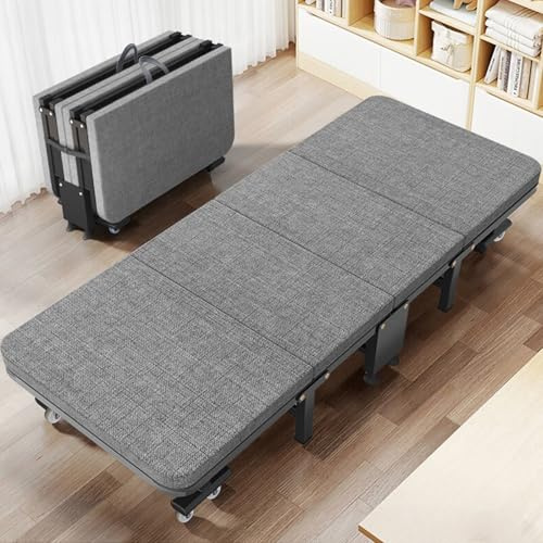 YUMBOT Hopfällbar säng för 1 person 70 x 190 cm, hopfällbar gästsäng med madrass, justerbar huvudhöjd, vuxna gästsäng med universalhjul, robust struktur