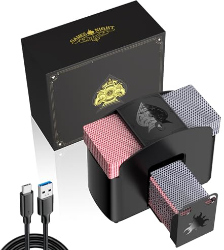 HJCMikee Automatischer elektrischer Kartenmischer mit einem Klick für 1–4 Decks, Spielkarten, Spielabend oder Casino-Poker-Maschine für Blackjack UNO Skip Bo Canasta Phase 10, Akku und USB-Power