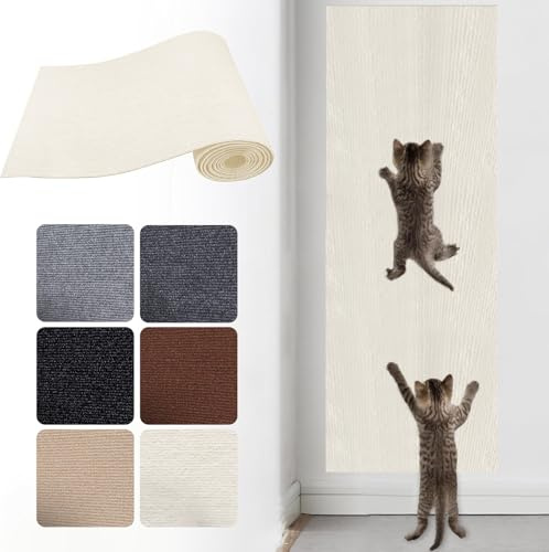 Herfair Selbstklebend Kratzmatte Katze Kratzbretter, Kratzmatte für Katzen, Kratzteppich Katzenkratzmatte Selbstklebende kratzmatte Katzen für Sofa DIY Kratzbaum Klettern Pad (60x200cm,Beige)