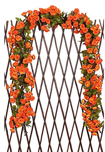 Anevous 3 Stück Künstliche Blumengirlande, Deko Hochzeit Rosengirlande Kunstblumen Girlande, Künstliche Rose Blume Seidenblumen Hängende Girlande für Hochzeit, Garten, Wand Dekoration,Orange