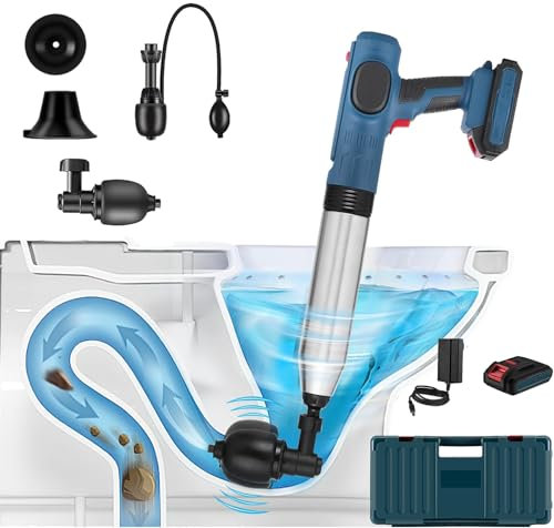 Electric Toilet Plunger Heavy Duty, High Pressure Air Toilet Plungers, Kitchen Bathtub Toilet Floor Drain Clogged Pipe, One-click Ventilation, Three Plugs, for Clogged Drain, Kitchen Sink, Floor Sewer