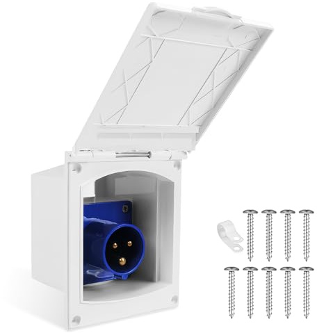 BORDEAG CEE Steckdosem, Camping CEE-Einspeisungsstecker 16A, IP44, 220V-240V Caravan Steckdose Mit Klappdeckel, Anbau-Stecker, Wohnwagen Steckdose Aussen Für Wohnmobil, Wohnwagen (weiß)
