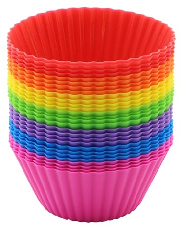 TOKSEO 28 Stück Runde Silikon Muffinförmchen, 7 Farben Antihaft Runde Silikon Backformen, Wiederverwendbare Beschichtete Muffinform für Kuchen, Pudding, Torten