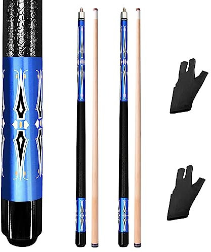 RAYNA GAMES Billard Queue, Pool Queues Satz 2 Pool 58 Queue Sticks, Billardqueue mit Edelstahl Gelenk Erwachsene Kanadischer Ahornholz Pool Cues für Billiard Cue für Billard Enthusiasten (Blau)