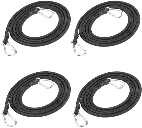 Bungee Cords with Carabiner Clips, 4 PCS 2 M Long Heavy Duty Carabiner Bungee Cord Extra Strong Black Bungee Straps with Carabiner Hooks for Camping Tarps Bike Rack Tent Car Roof Rack Black