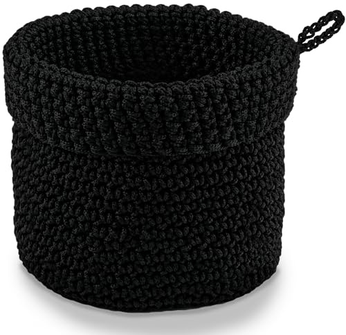 1PCS Häkelkorb, Aufbewahrungskorb, Korb für Gästehandtücher aus Baumwollseilen, Kleiner Korb, Regalkörbe für Handtücher, Kosmetik, Schlüsseln (Schwarz)