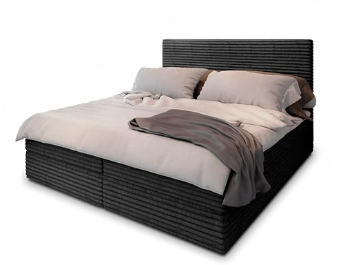 Masseno Boxspringbett PISA 140x200 cm Komplett-Set mit Matratze und Topper, Polsterbett mit Zwei Bettkästen -Schwarz, TILIA 100