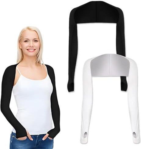 Lot de 2 Uv Châle Bras Manche Manchons, Manchette, Bolero Femme, Bras Manches de Protection, Unisexes respirants, anti-UV, pour volley-ball, cyclisme, course