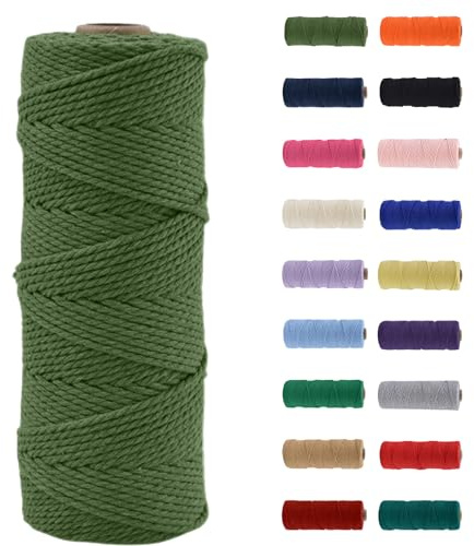 MORAINJAY Makramee Garn 3 mm, Makramee Garn Avocadogrün, Makramee Baumwollgarn 3mmx100m, Baumwollkordel Natur, Baumwoll Bastelschnur für Basteln Stricken Boho Deko DIY Handwerk Wandbehang Wohnzimmer