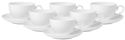 Villeroy & Boch Royal Lot de 6 tasses à café avec soucoupes, 260 ml, pour 6 personnes, vaisselle à café classique, passe au lave-vaisselle, porcelaine de qualité supérieure, blanc