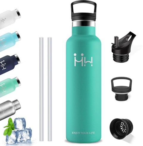 Botella Agua Acero Inoxidable, Termica 1 litro, A Prueba de Fugas, con Pajita, sin BPA, Botella Agua Gimnasio, Aislamiento al Vacío, Termo para Escuela, Gym, Oficina, Yoga