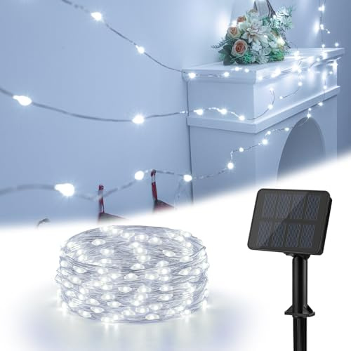 Isisyu Solar Lichterkette Aussen, 6M 60 LED Solarlichterkette Außen Wetterfest 8 Modi Kupferdraht Lichterkette Außen Solar Outdoor für Garten, Bäume, Terrasse, Balkon, Hochzeit, Partys