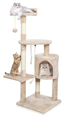 Erreyht Small Cat Tree, 112cm Play Towers & Trees for Cats, Climbing Tower with Scratching Posts/Condo/Pompom, Kitten Indoor Activity Centre for Small/Medium Cats