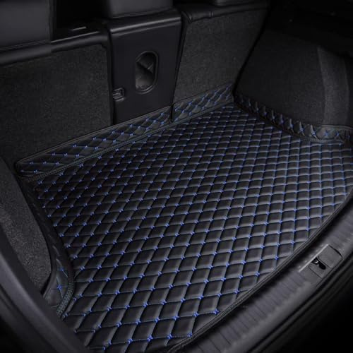 JJNIENUS Auto Kofferraummatte FüR VW T-ROC R-Line 2019 2020-2024, Leder Kofferraumwanne Mit 8cm Hoher Seite Wasserdicht & Antirutsch Schutzmatte Auto Innenraum ZubehöR, Black-Blue