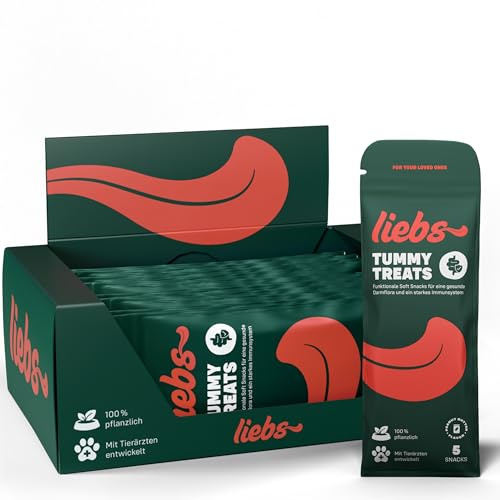 liebs Hunde Supplement Darmflora & Verdauung (10 x 15g) Tummy Snack | Omega 3 für Hunde | Dog Treats Darm & Immunsystem | Abwehrkräfte | Spirulina, Flohsamenschalenn & Algenöl | 100% pflanzlich