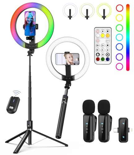 Yeaki Kit de vlogging pour iPhone/Android, anneau lumineux à selfie 10 avec trépied