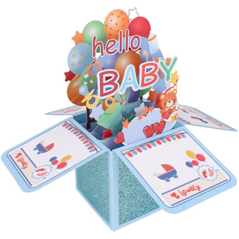 Baby Shower Karte für Jungen, Lustige Pop-Up Neugeborenen Glückwunschkarte mit Umschlag Dekoration zur Geburt für Neue Eltern