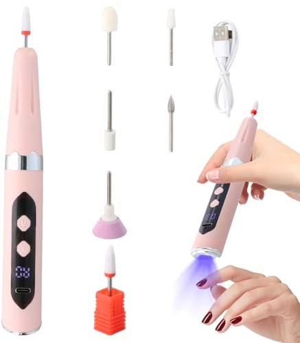 2 in 1 Ponceuse pour ongles, Rechargeable par USB lime a ongle electrique avec lampe UV, Vitesse réglable ponceuse electrique ongles avce Écran LED pour ongles en gel et en acrylique