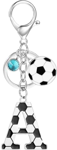 Fußball Schlüsselanhänger Buchstabe, Personalisierter Schlüsselanhänger mit Fußball & Kristall, Anfangsbuchstaben Anhänger für Jungen Mädchen Männer Frauen, Fußballfans Geschenk Schlüsselringe