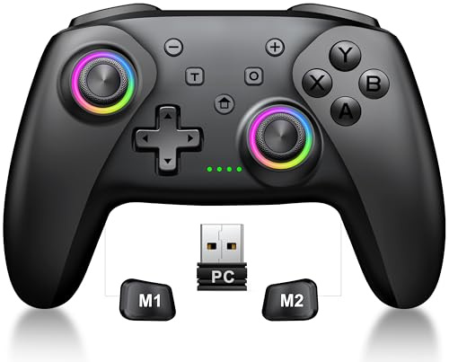 CoguyTech PC Controller Kompatibel mit PC/Android/IOS, Wireless Controller PC mit Hall Joystick Trigger, Kein Drift und Dead Zones, Gaming Bluetooth Gamepad 6 RGB Licht Turbo 10 Stunden Spielzeit