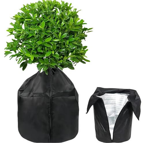 HhBdy Winterschutz für Kübelpflanzen, Pflanzenschutz Winter 45 × 50 cm Winterschutz für Pflanzen mit Kordelzug, Topfschutz Pflanzen Winter Wiederverwendbar für Blumentopf Topfpflanzen (Schwarz)