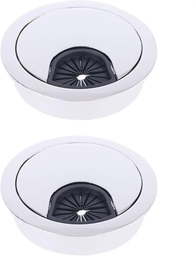 Pasacables de escritorio, pasacables, 2 piezas de base aleación zinc for computadora, pasacables for mesa, puerto salida cable, soporte línea superficie, 50/53/60/80 mm(White,53mm)
