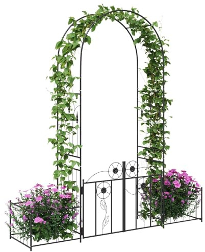 vidaXL Arche de jardin Uni Noir 203 x 50 x 218 cm, Jardin et terrasse, jardinières rectangulaires pour espaces modernes, matériaux durables pour un usage par tous les temps, options de maintenance fac