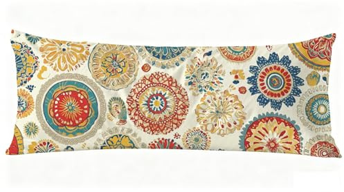 Seitenschläferkissen Bezug 40 x 145 cm Böhmen Kissenbezüge 40x145 cm Schlafkissen Seitenschläfer Blume Body Pillow Case, Doppelseitig Drucken Langes Kissen Side Sleeper Pllow für Sofa Deko J0-762