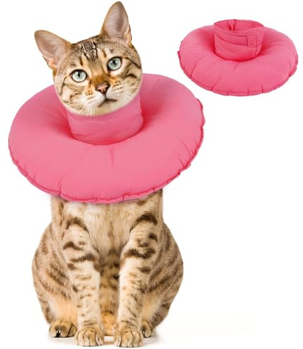 Kattkrage mjuk, vattentät krage munk läckageskydd halsband katt skyddande krage mjuk återhämtning katthalsband efter operation (rosa, M)