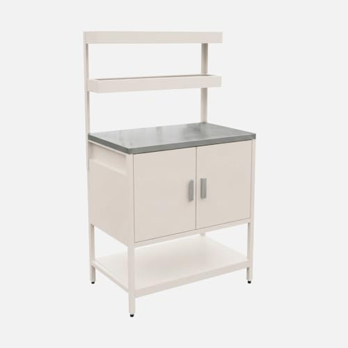Cucina da esterno modulare in acciaio con 2 ripiani sospesi e 2 ante, 80cm, Naxos, Beige, 80x49x142 cm